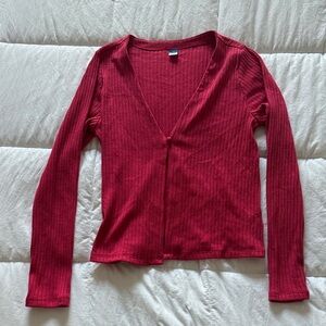 Old Navy Women's Deep Red Ribbed Long Sleeve Top